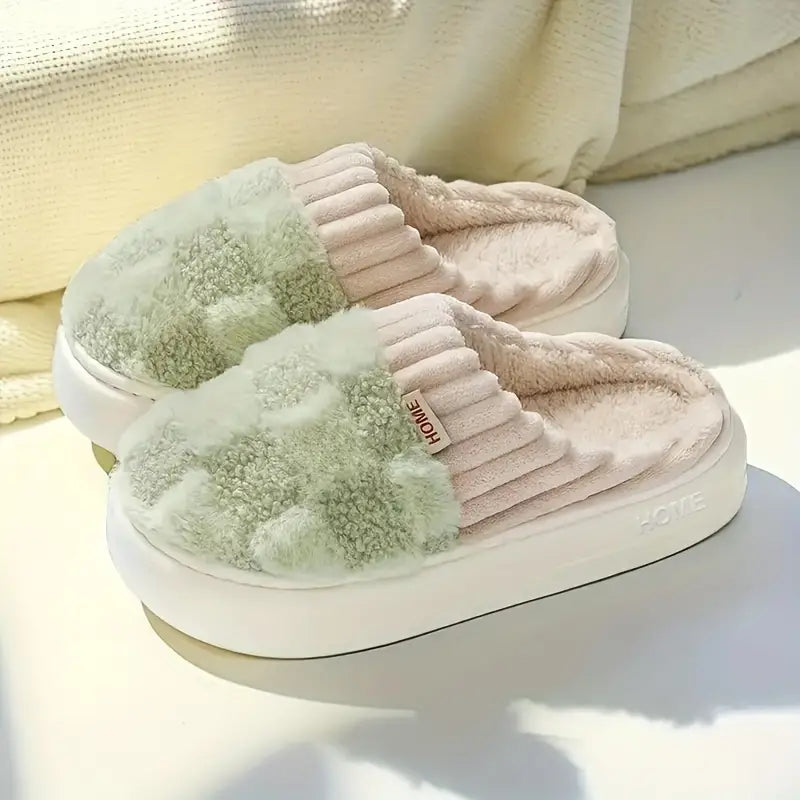 Plaid Fluffy Warm Slippers