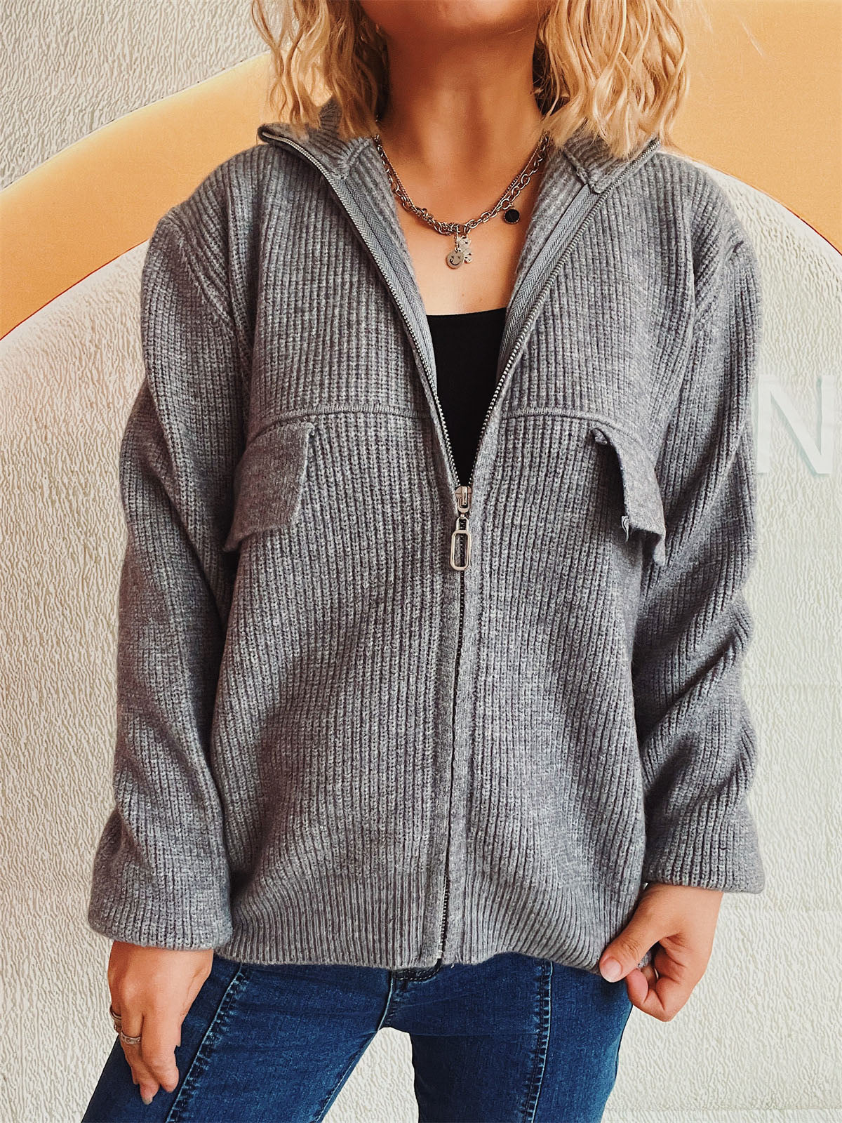 Cardigan Sweater with Zipper for Women