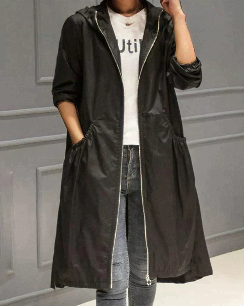 Chic Mid-Length Rain Jacket for Women