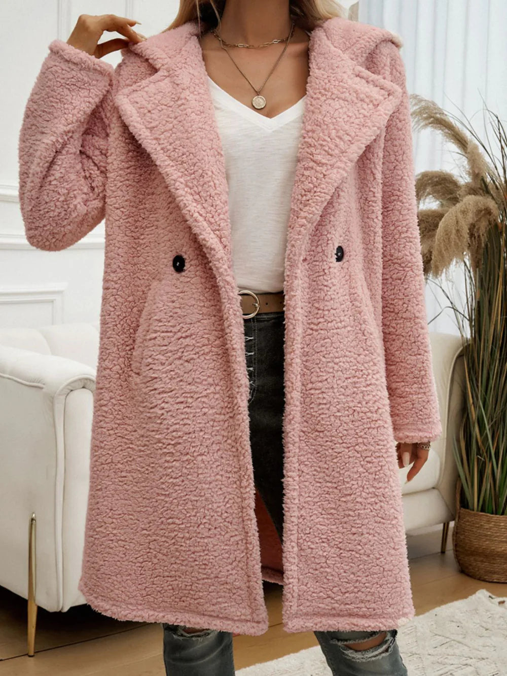 Teddy Coat with Long Sleeves and Hood