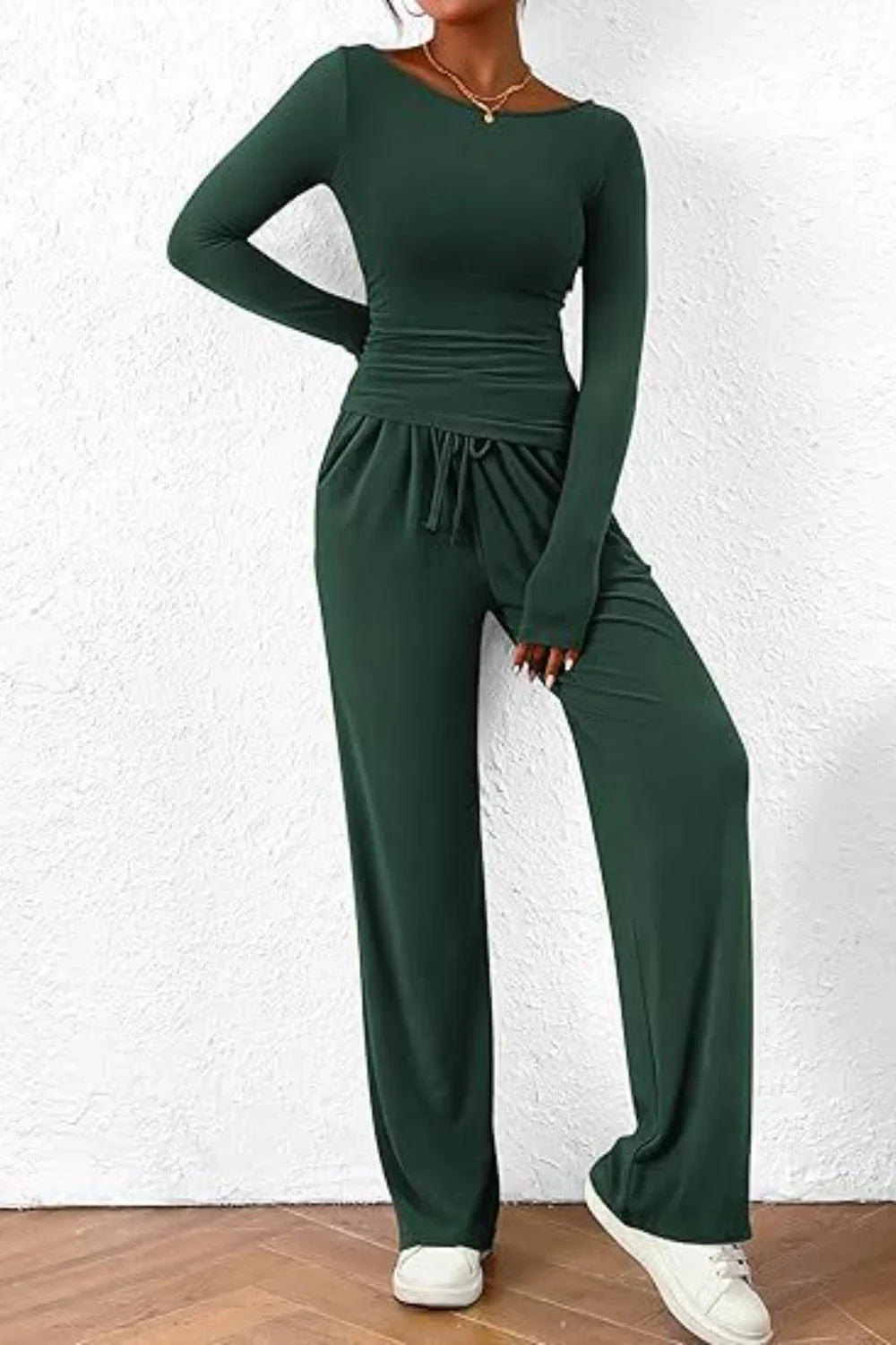 Donna - Round Neck Long Sleeve Top and Pants Set