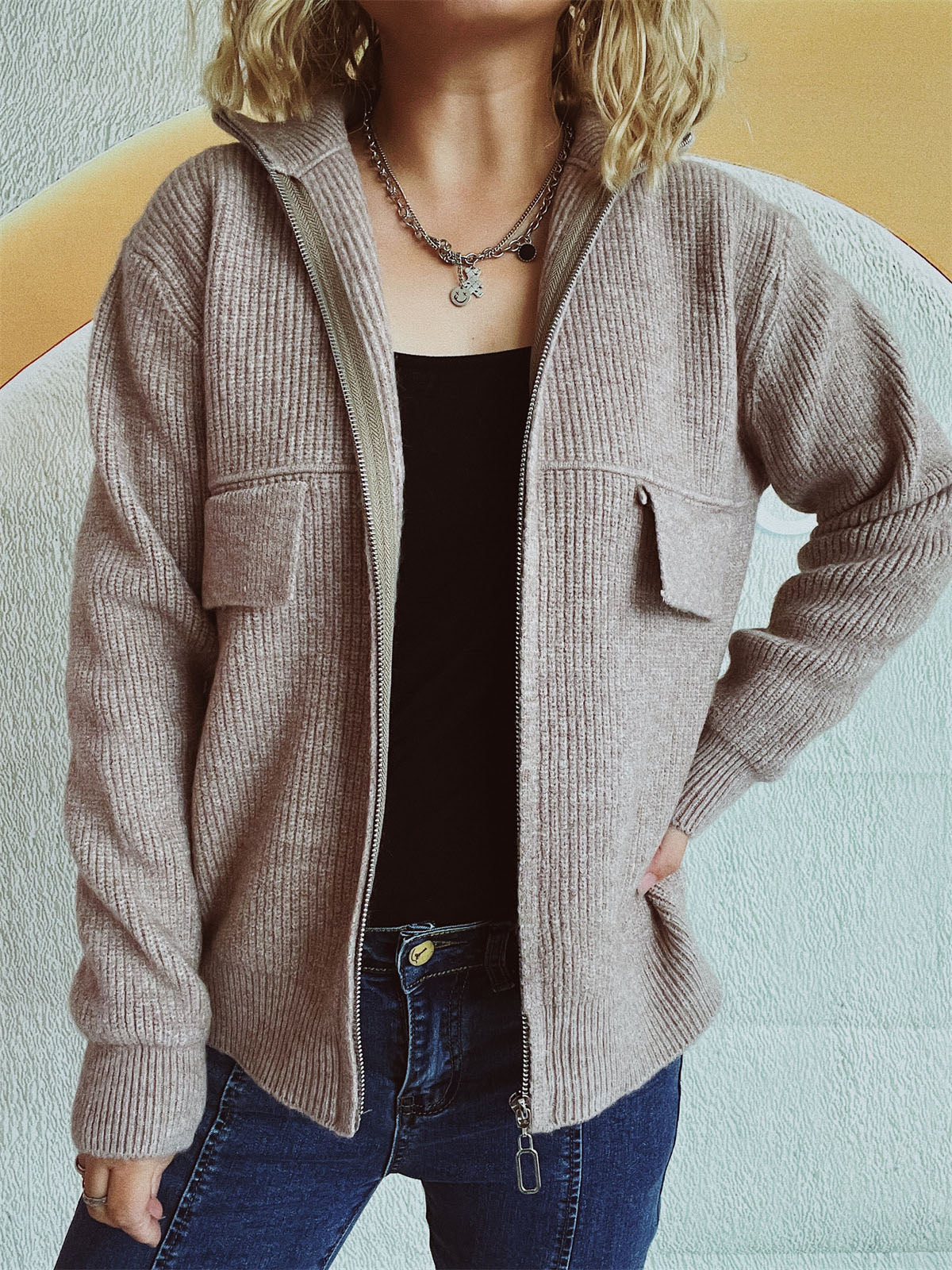 Cardigan Sweater with Zipper for Women