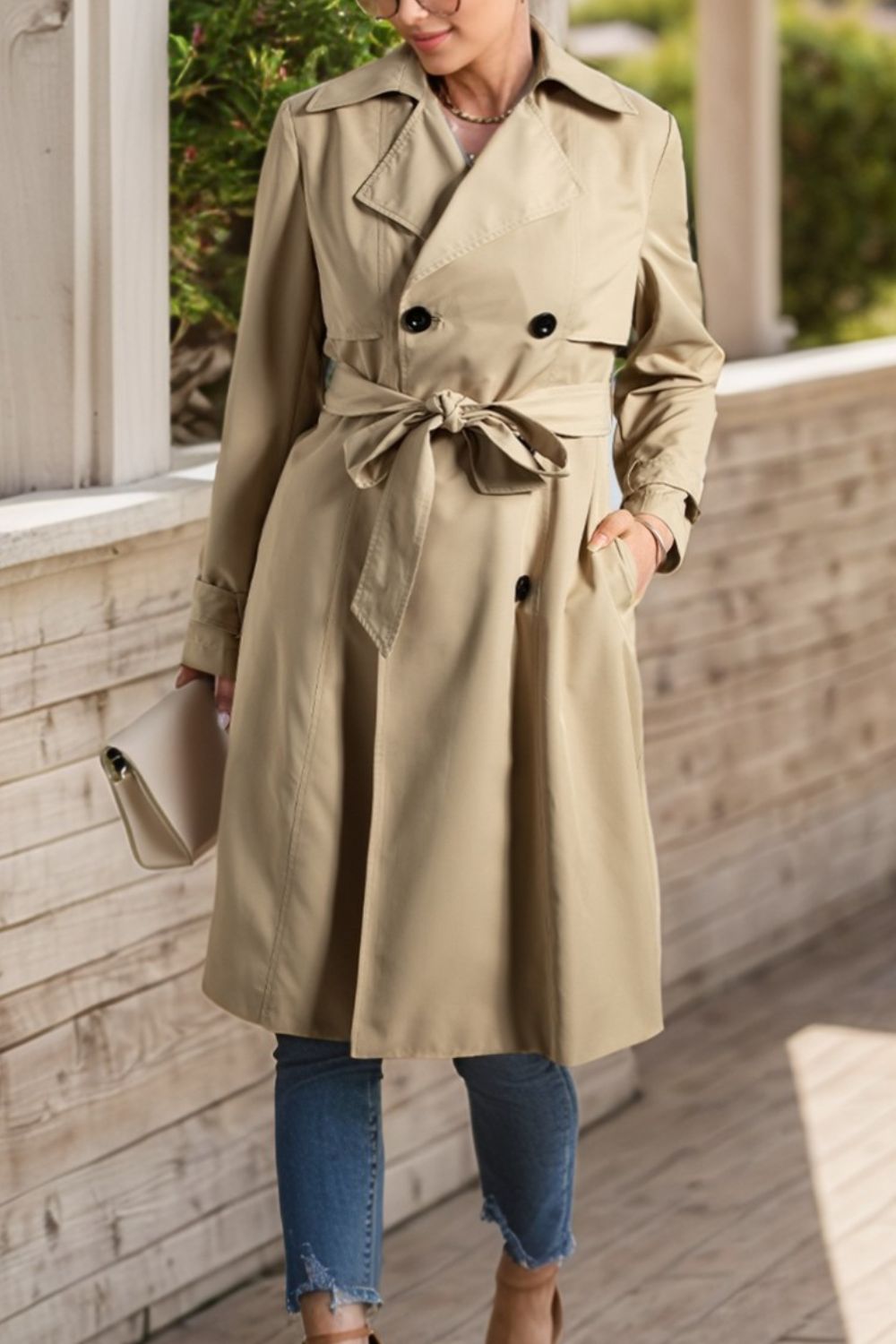 Stylish Beige Women's Trench Coat