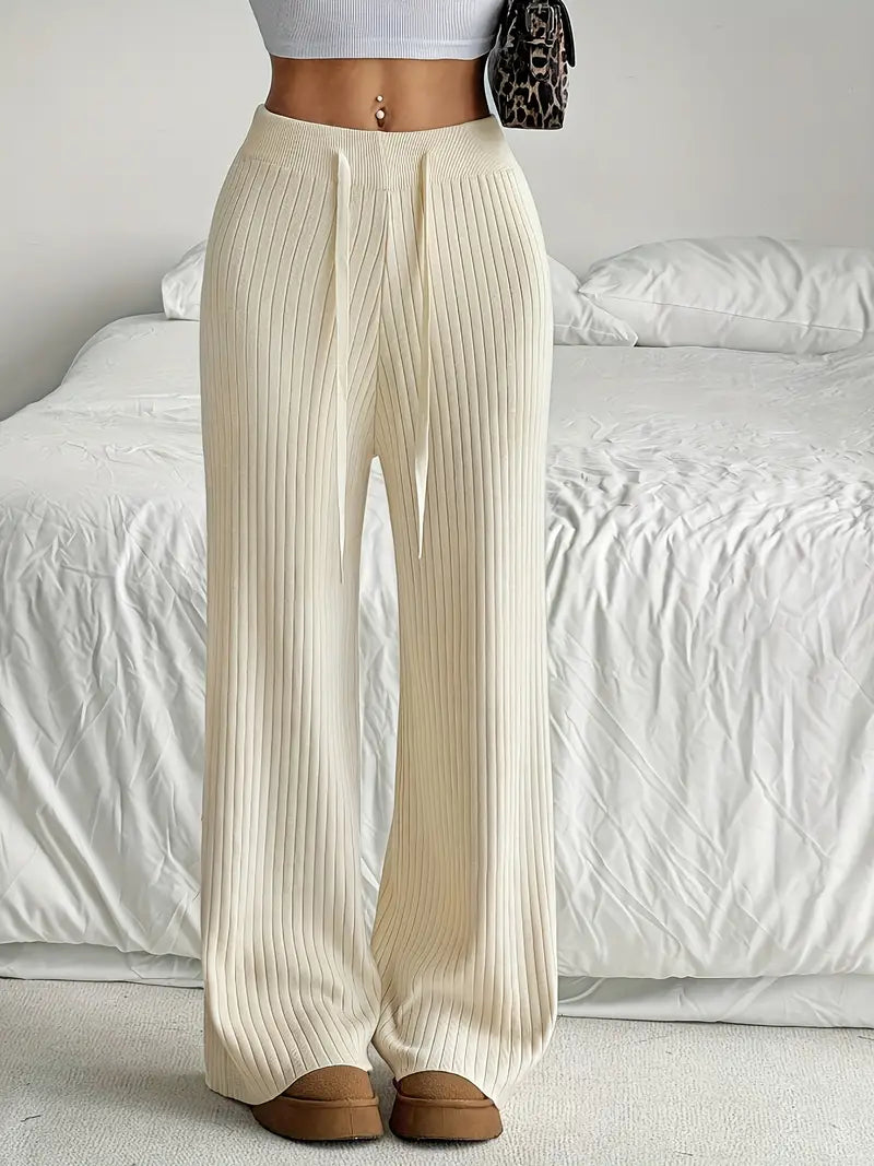 Casual Knitted Pants for Women with Drawstring at the Waist