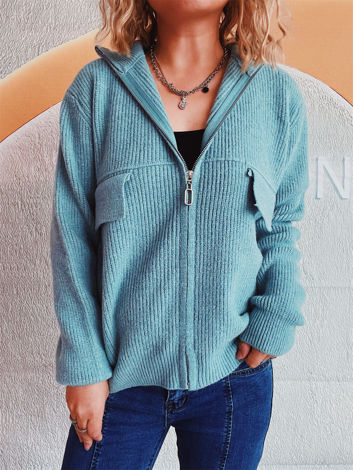 Cardigan Sweater with Zipper for Women