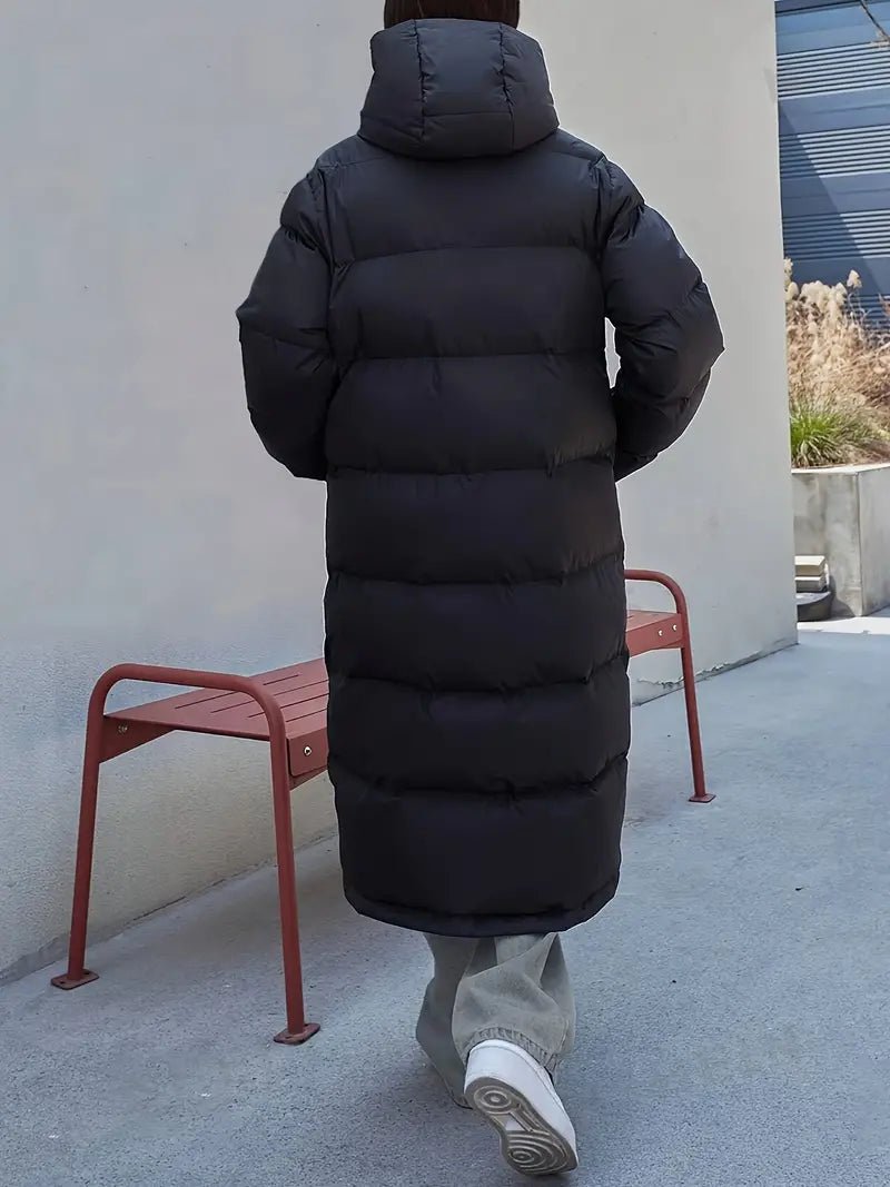 Black Designer Long Ladies' Puffer Winter Coat.