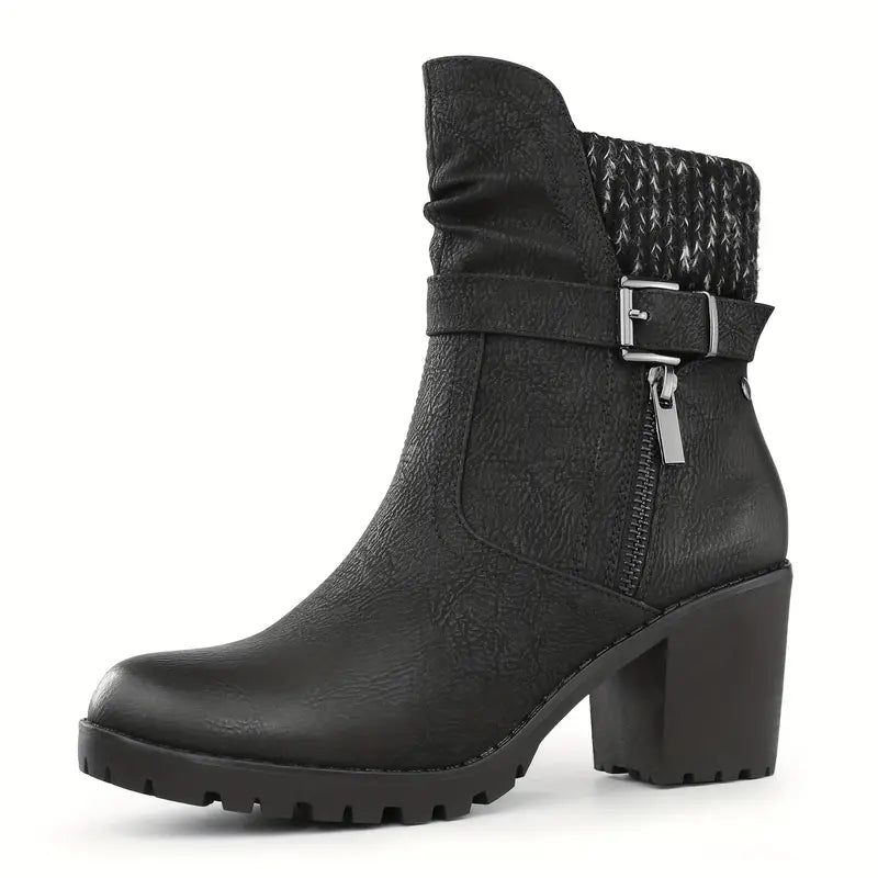 Ankle Boots with High Heel and Zipper, Comfortable for All Seasons