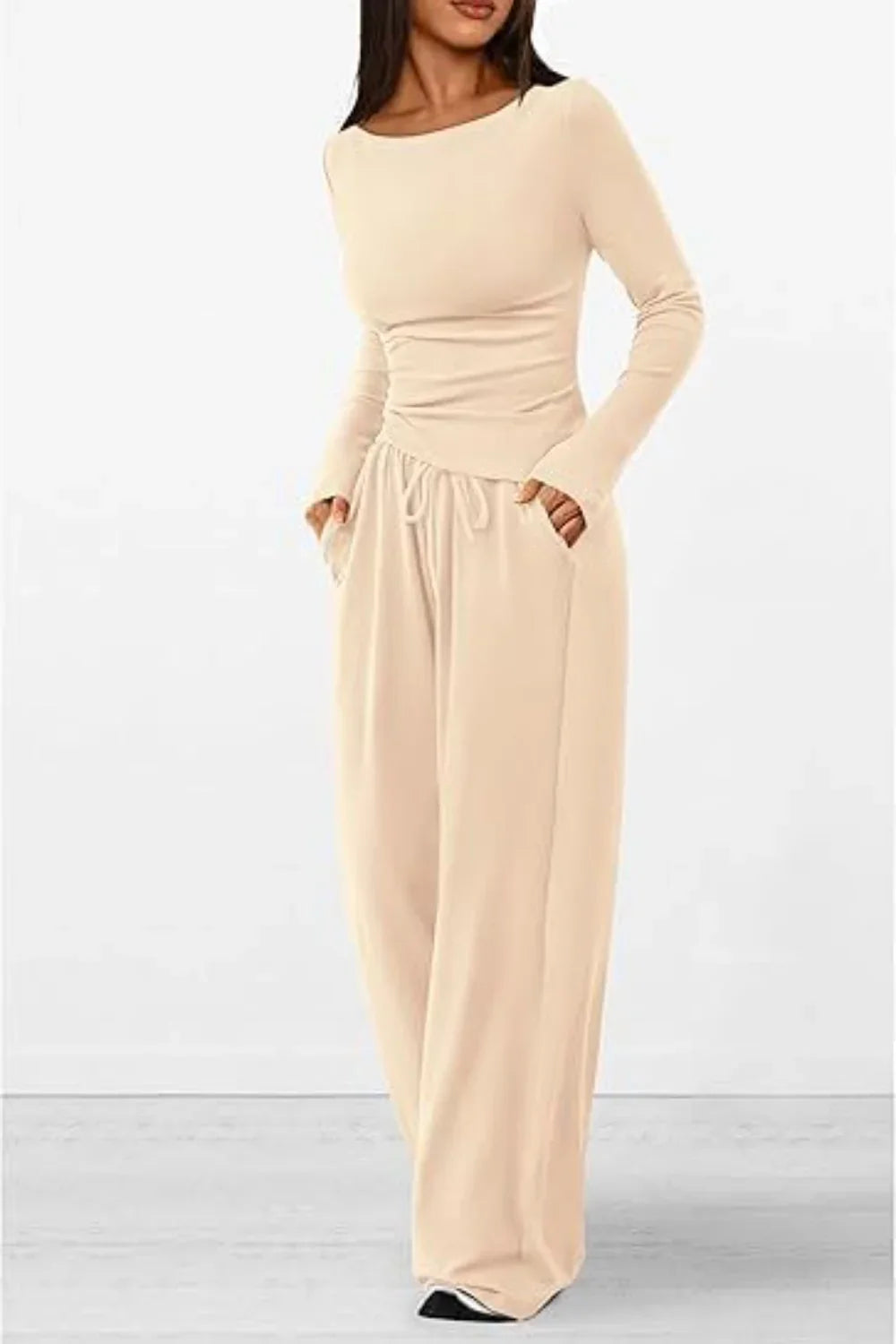 Donna - Round Neck Long Sleeve Top and Pants Set