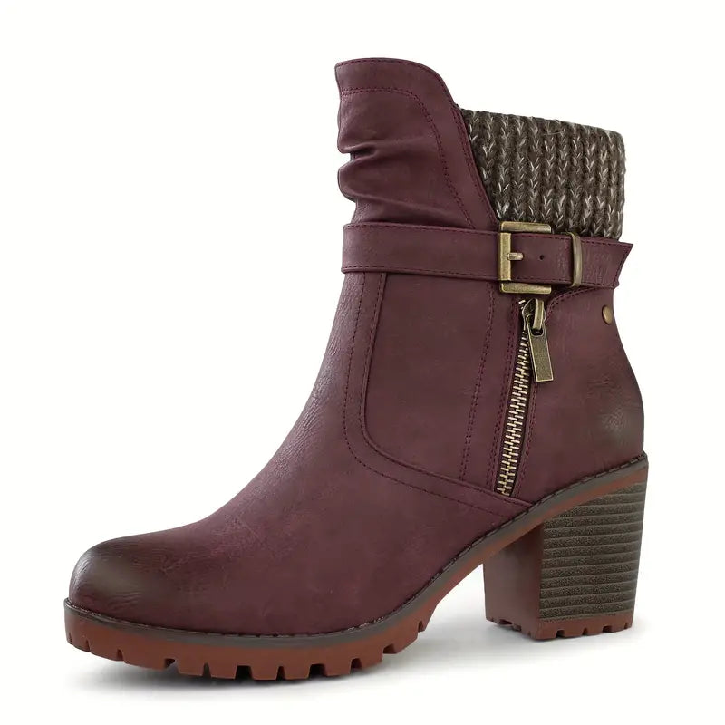 Ankle Boots with High Heel and Zipper, Comfortable for All Seasons