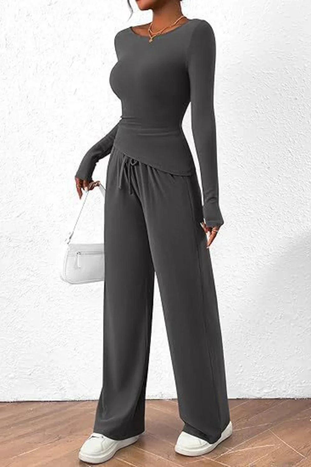 Donna - Round Neck Long Sleeve Top and Pants Set