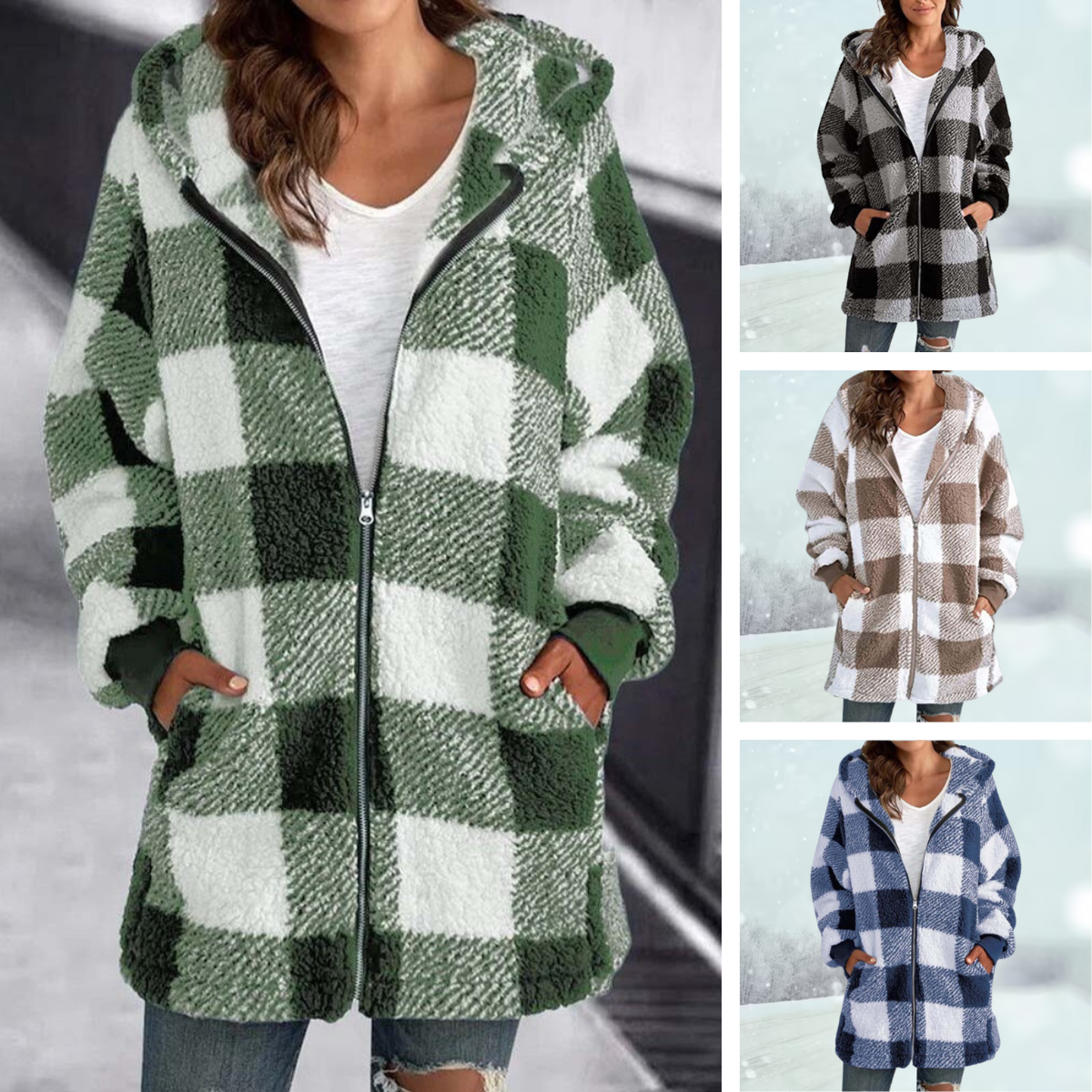 Anastasia - Checked Winter Coat with Hood