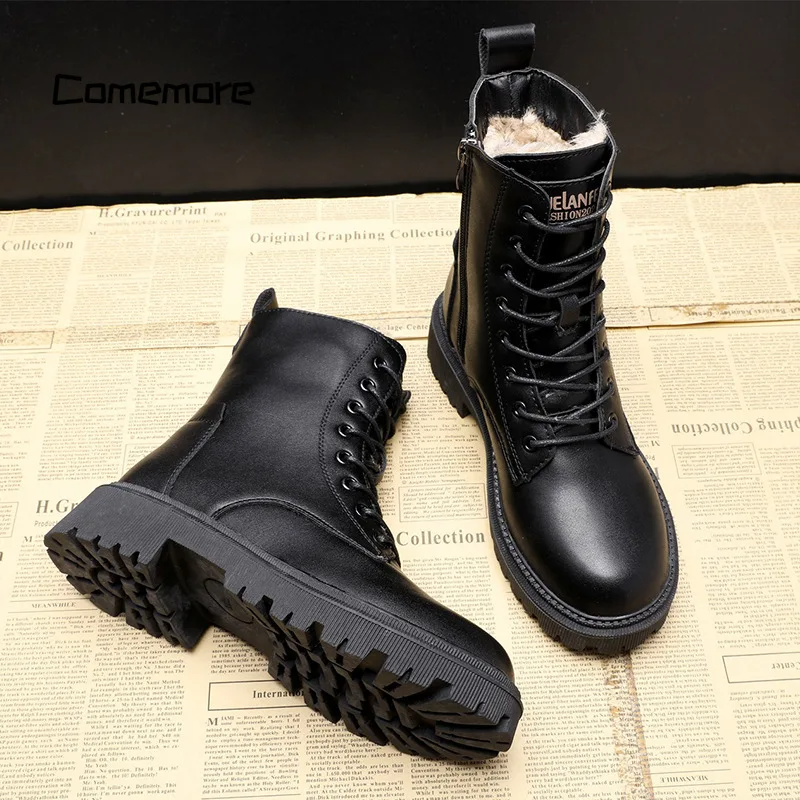 Black Leather Winter Boots - Louisa