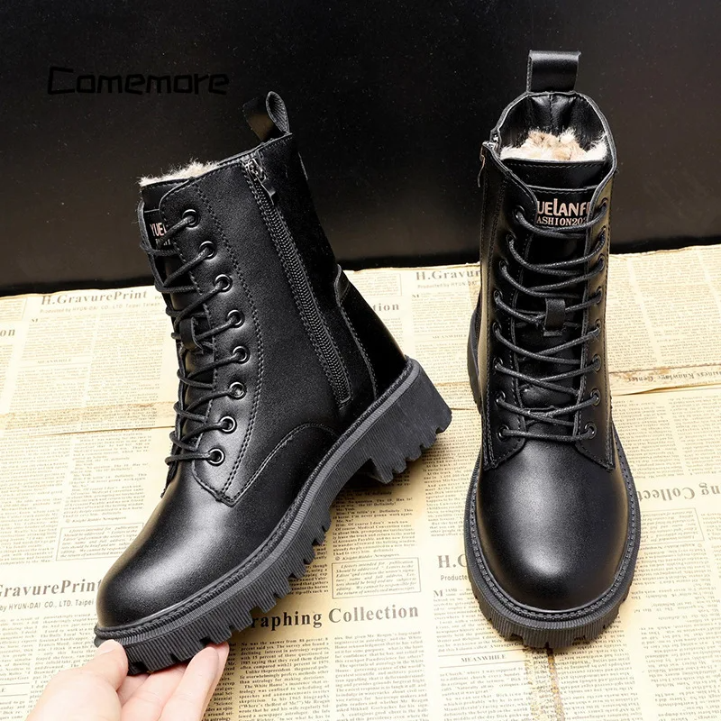 Black Leather Winter Boots - Louisa