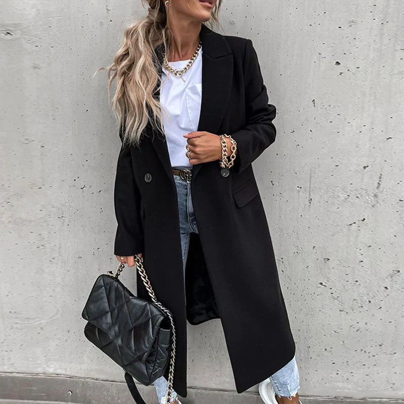 Lisa | Stylish Long Autumn Coat With Buttons