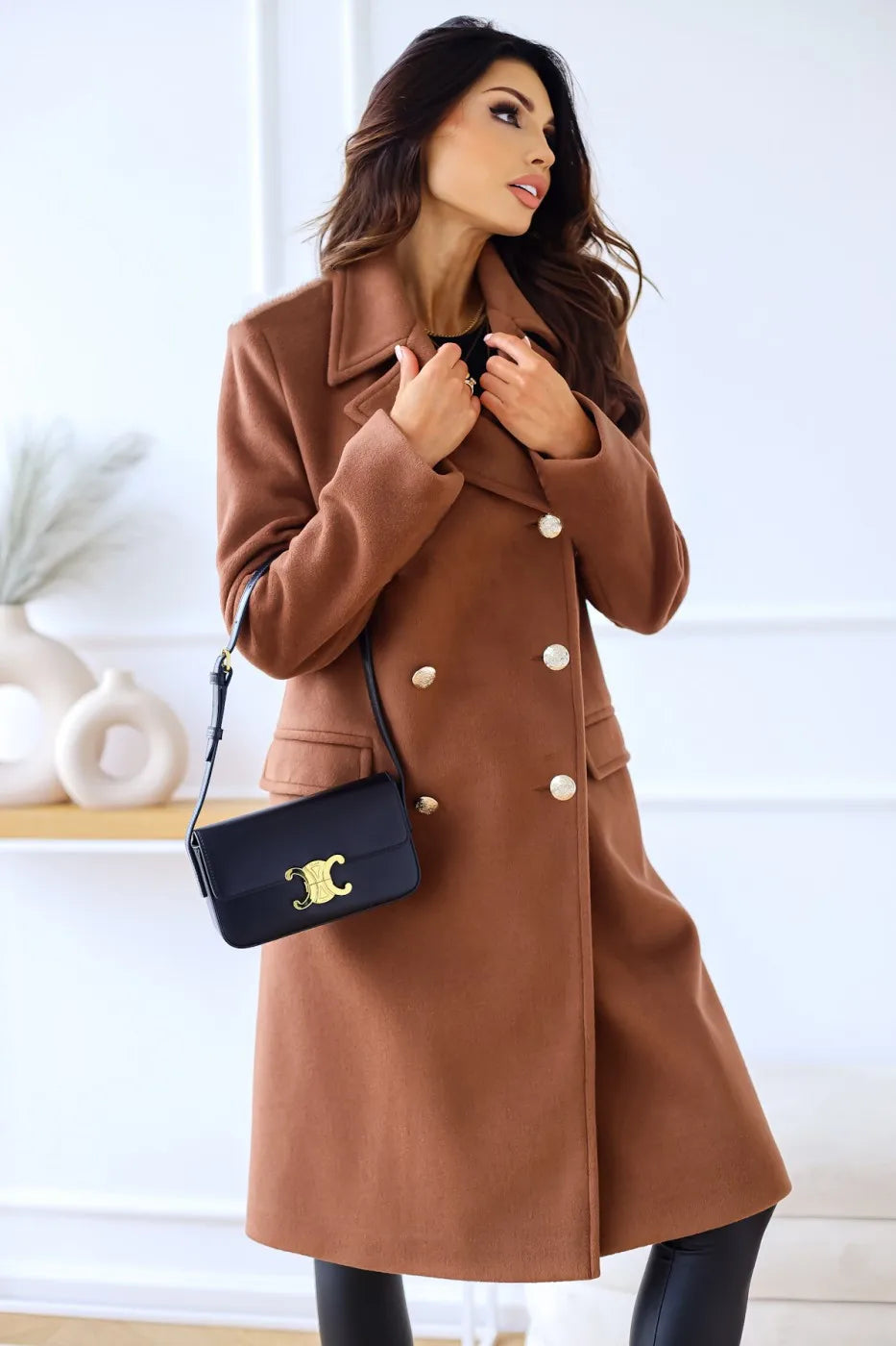 Women's Double Checkered Textured Winter Coat