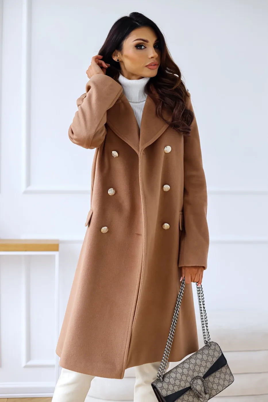 Women's Double Checkered Textured Winter Coat