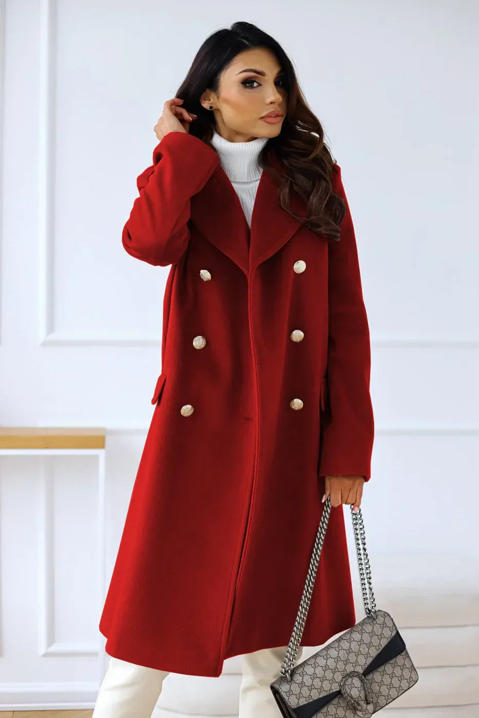 Women's Double Checkered Textured Winter Coat