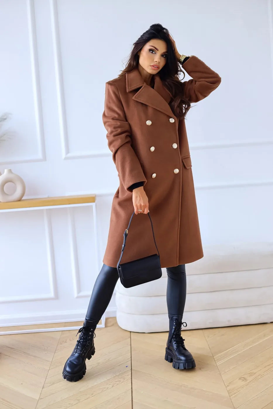 Women's Double Checkered Textured Winter Coat