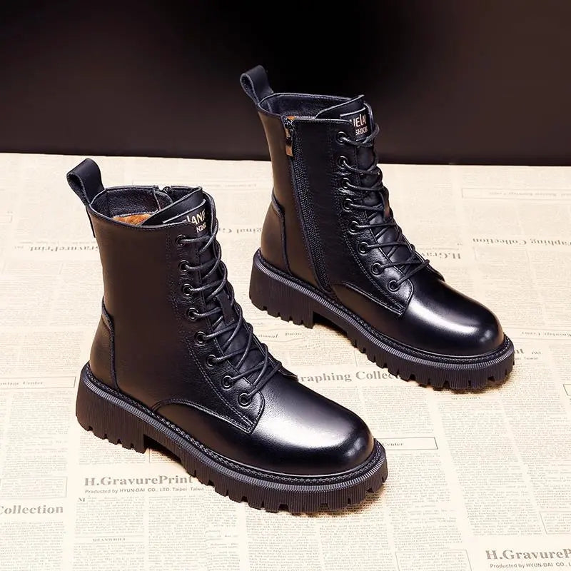 Black Leather Winter Boots - Louisa