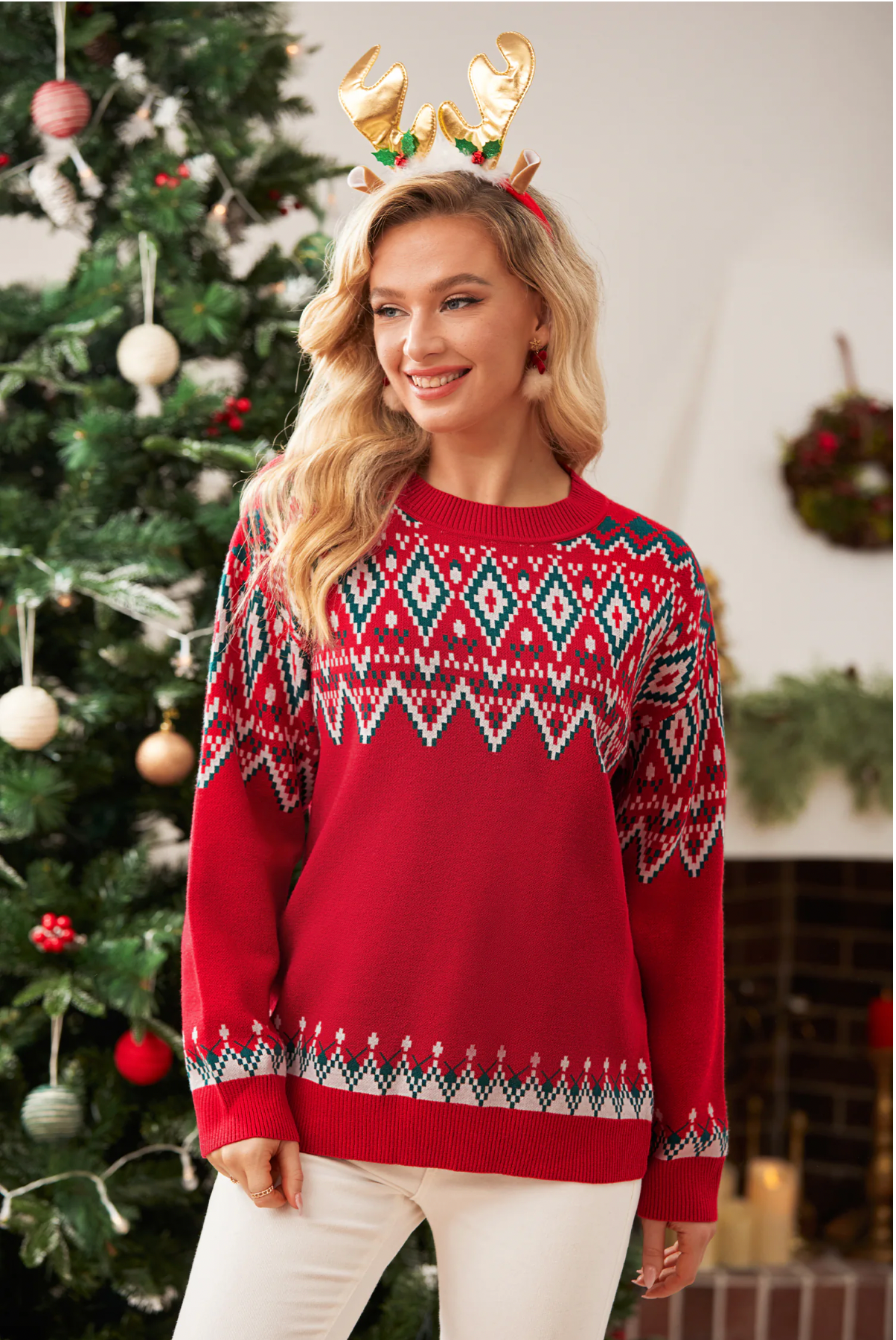 Red Crewneck Christmas Sweater