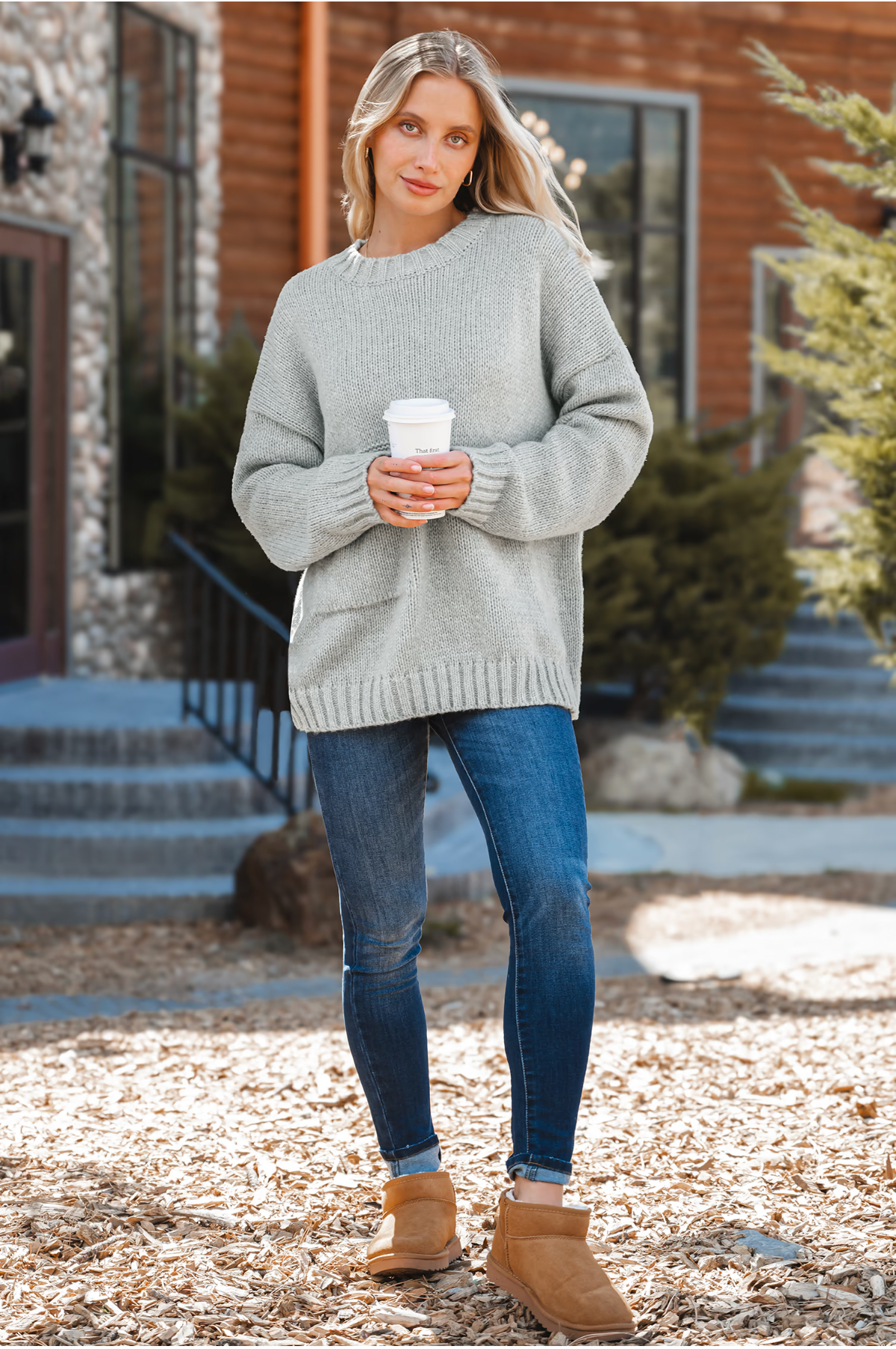 Grey Knitted Sweater with Long Sleeves