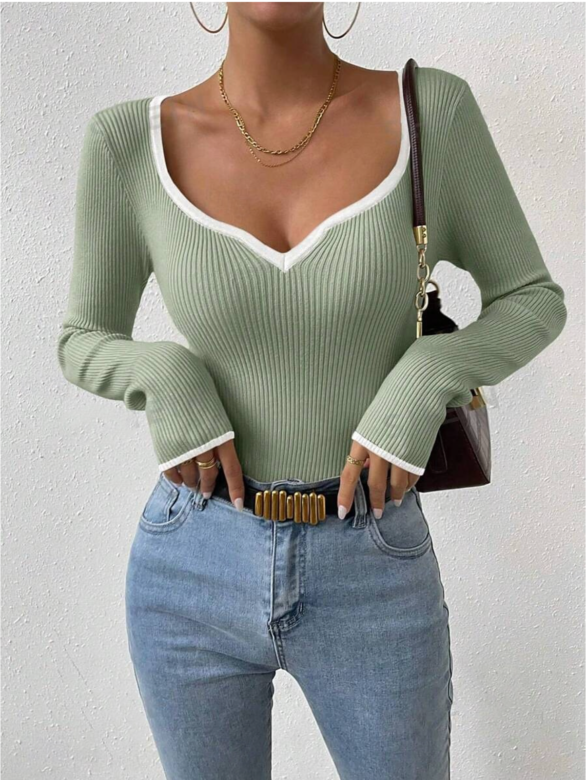 Sanne - Knitted Women's V-Neck Sweater