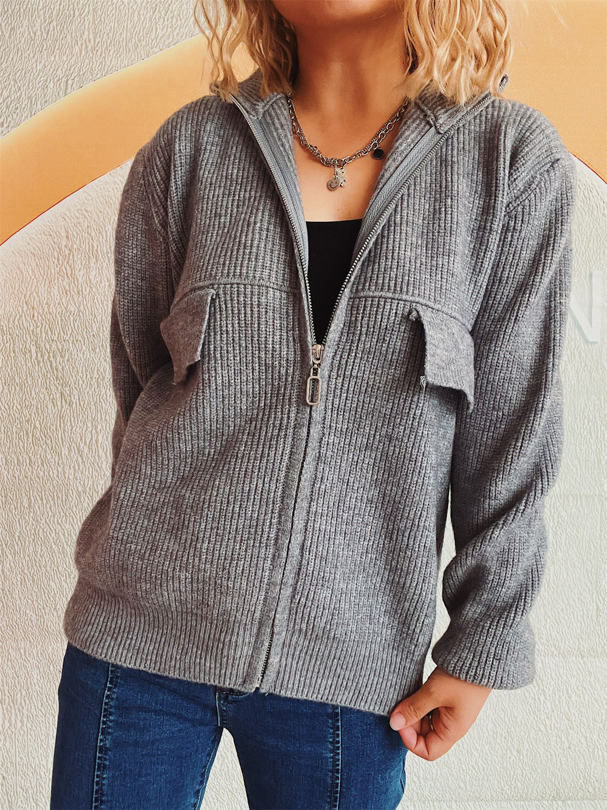 Cardigan Sweater with Zipper for Women