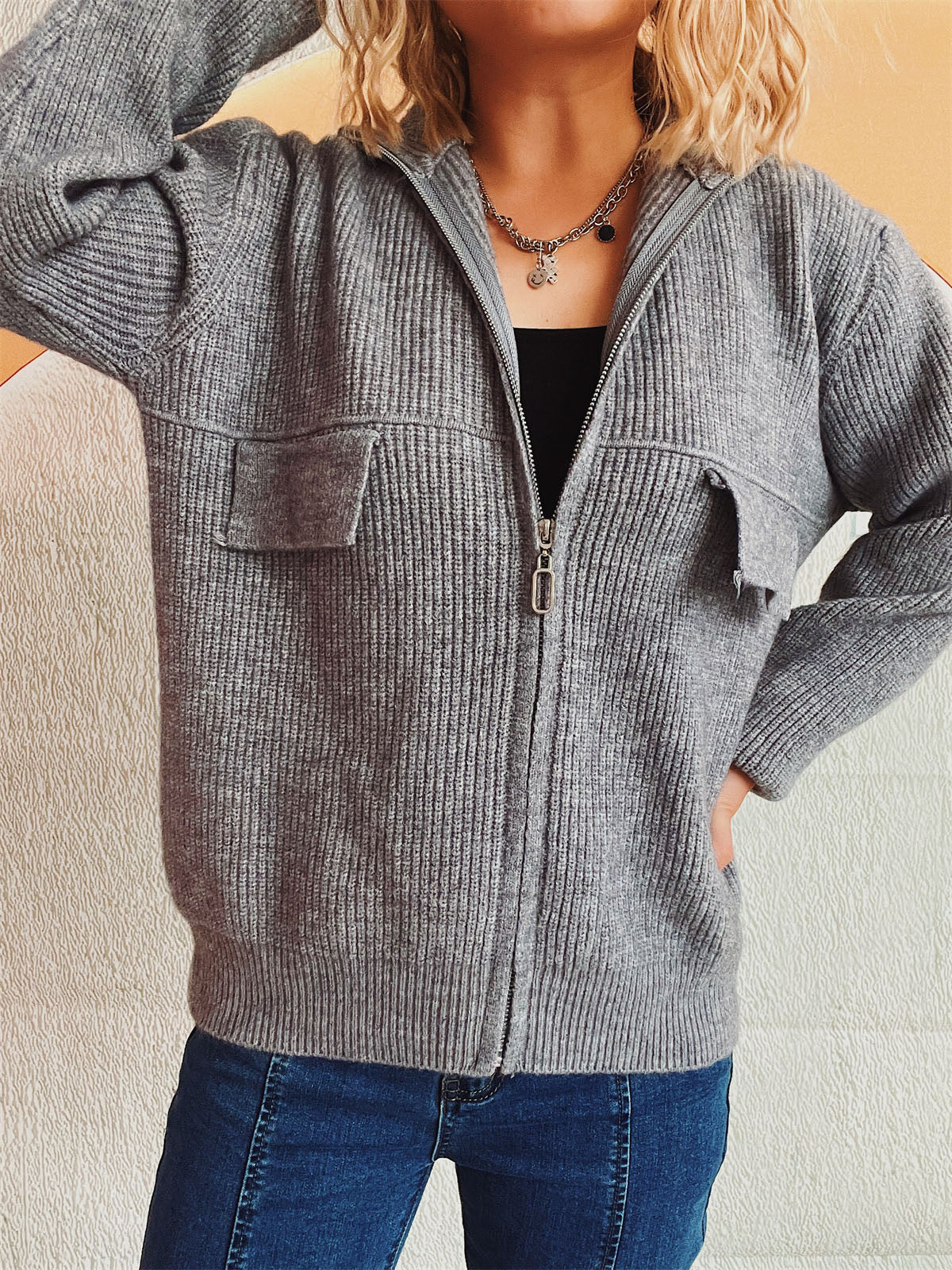 Cardigan Sweater with Zipper for Women