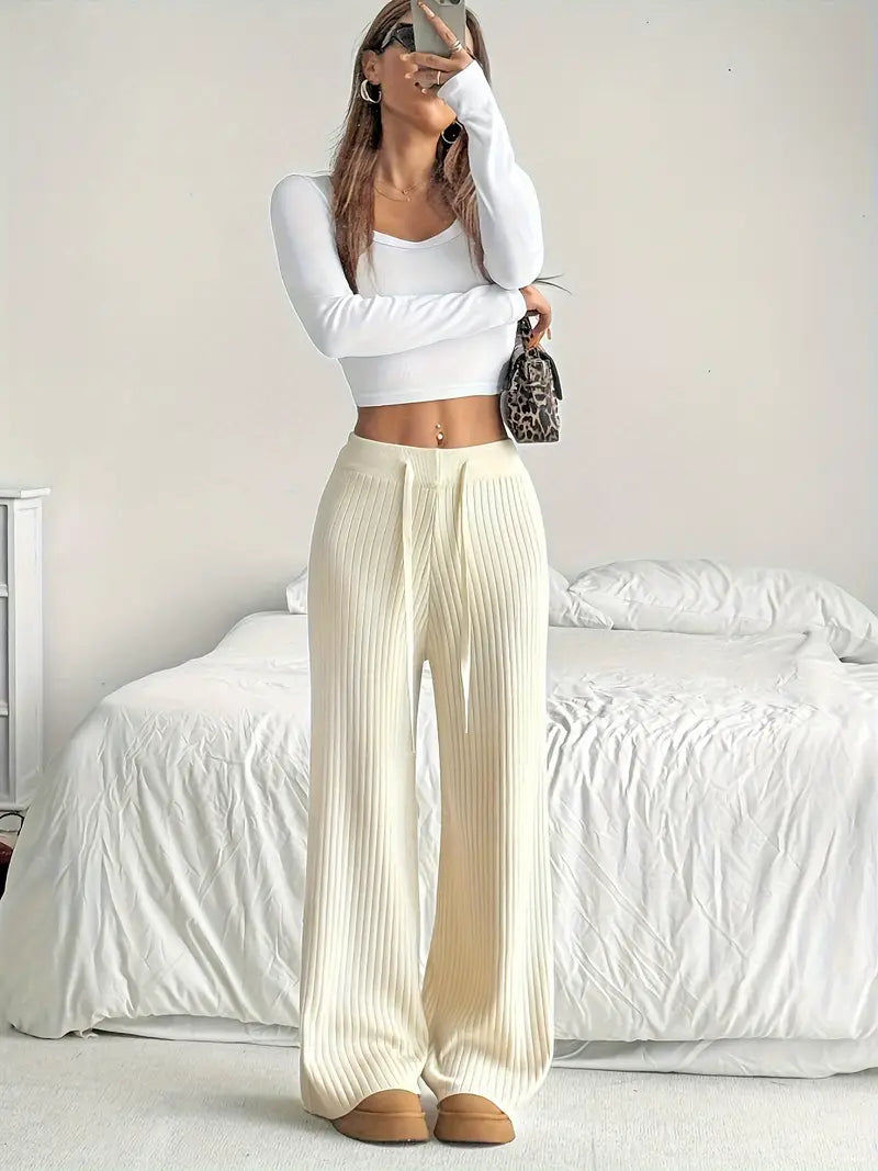 Casual Knitted Pants for Women with Drawstring at the Waist