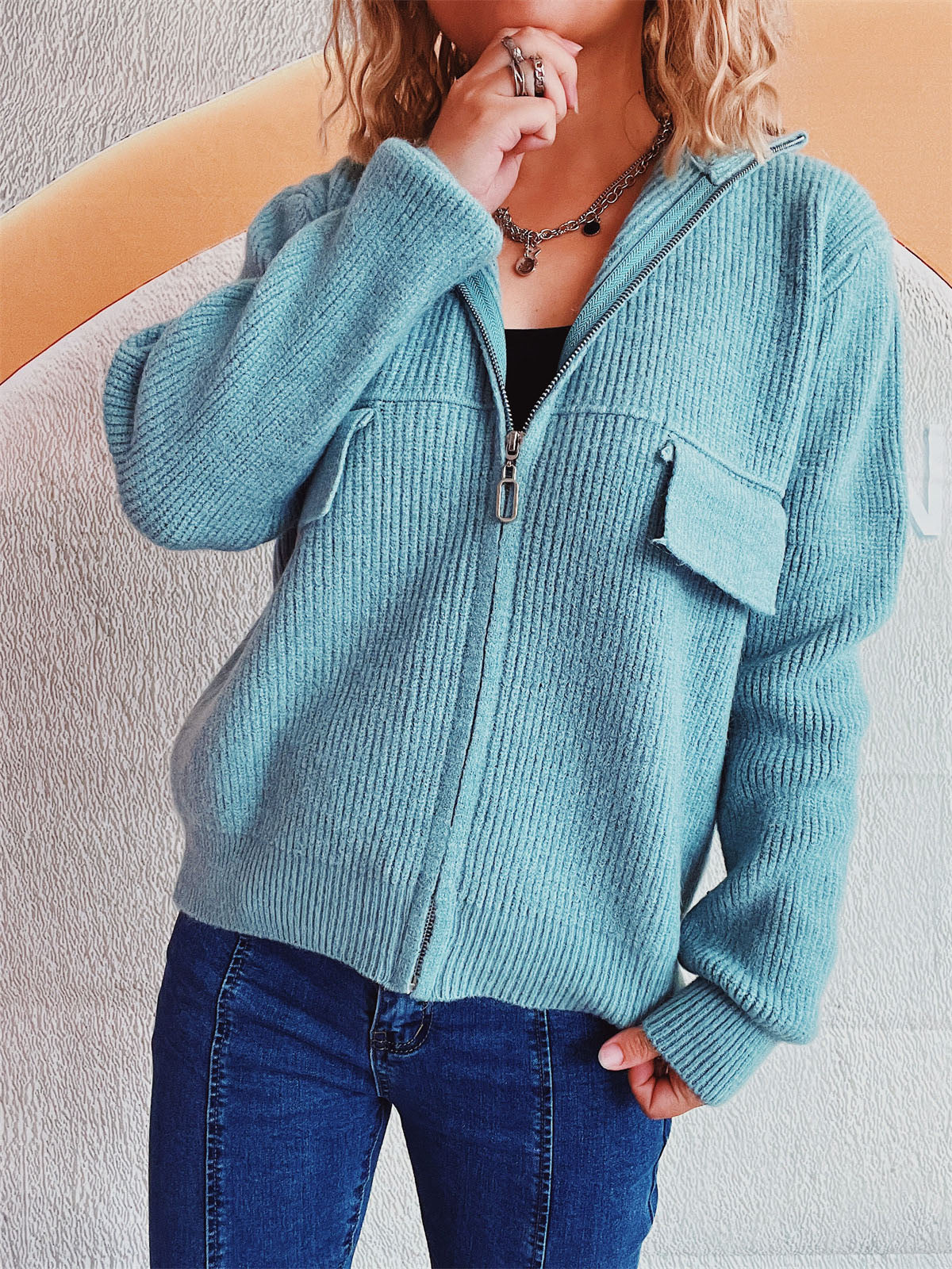 Cardigan Sweater with Zipper for Women