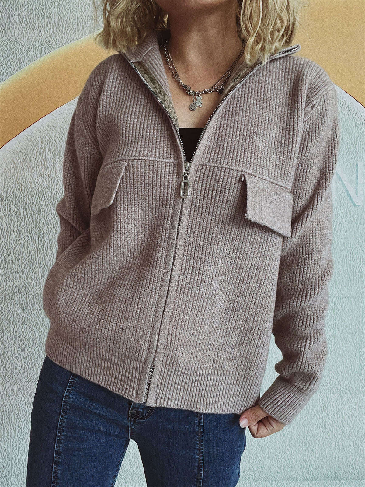 Cardigan Sweater with Zipper for Women