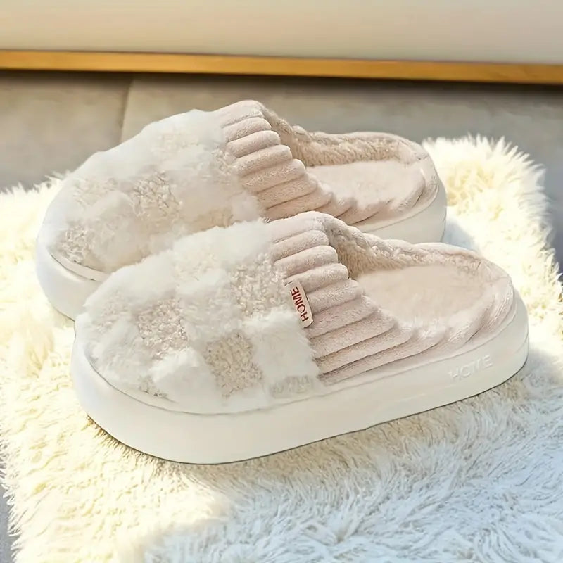 Plaid Fluffy Warm Slippers