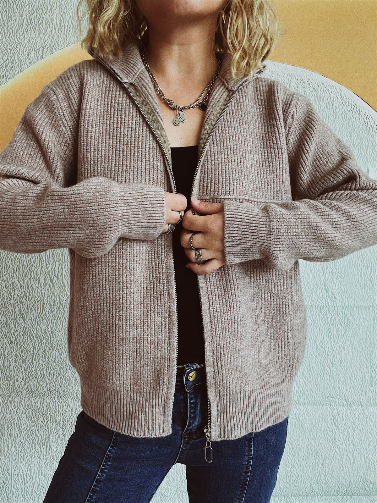 Cardigan Sweater with Zipper for Women