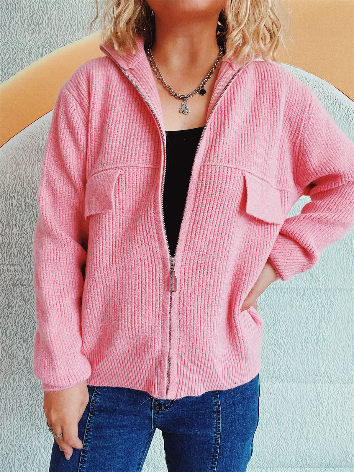 Cardigan Sweater with Zipper for Women