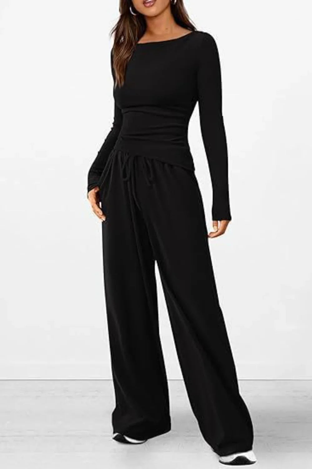 Donna - Round Neck Long Sleeve Top and Pants Set