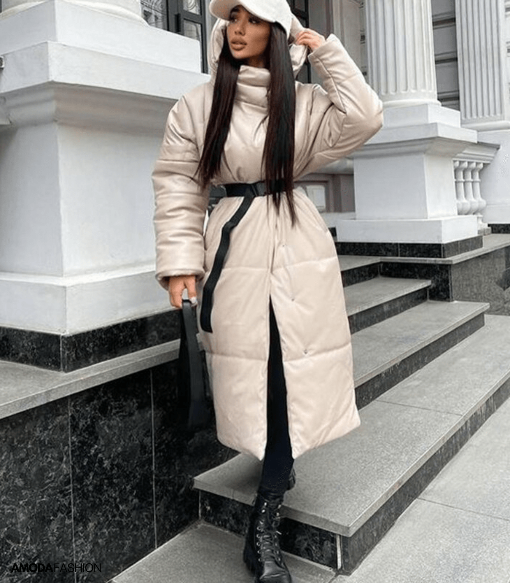 Stylish Long Women's Winter Coat with Belt