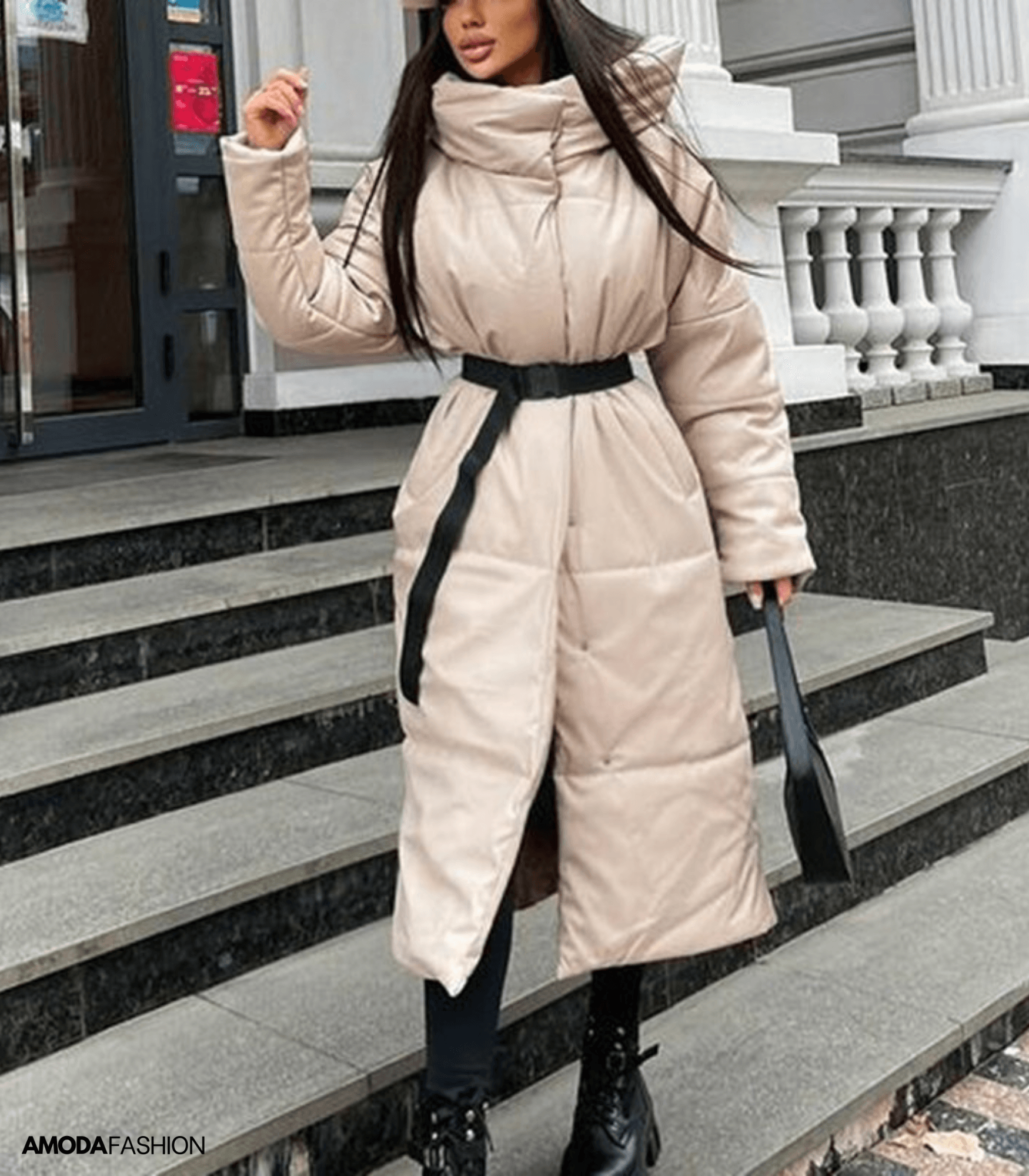 Stylish Long Women's Winter Coat with Belt